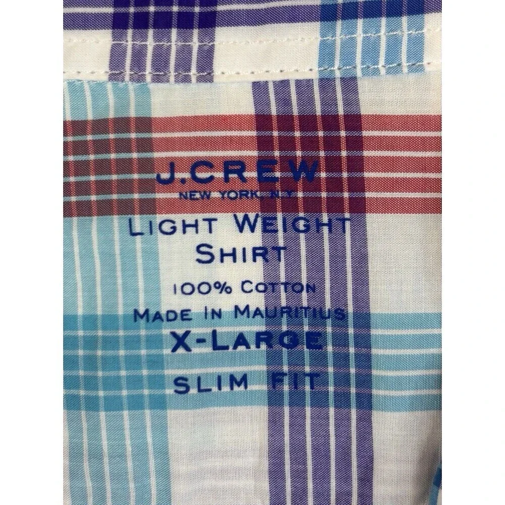 J CREW Casual Flex Button Down Shirt Men XL Slim Fit Light Weight Plaid Cotton